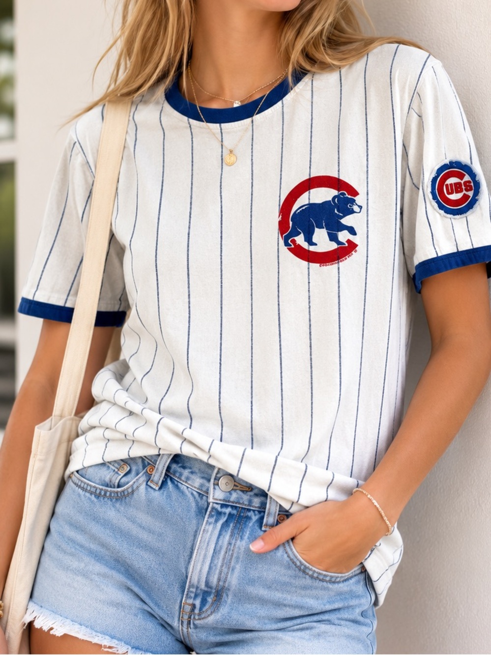 Red Jacket Chicago Cubs Pinstripe Ringer T-Shirt Men’s Medium Vintage Style
